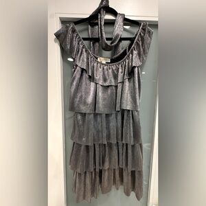 Michael Kors Metallic Silver Ruffled Dress